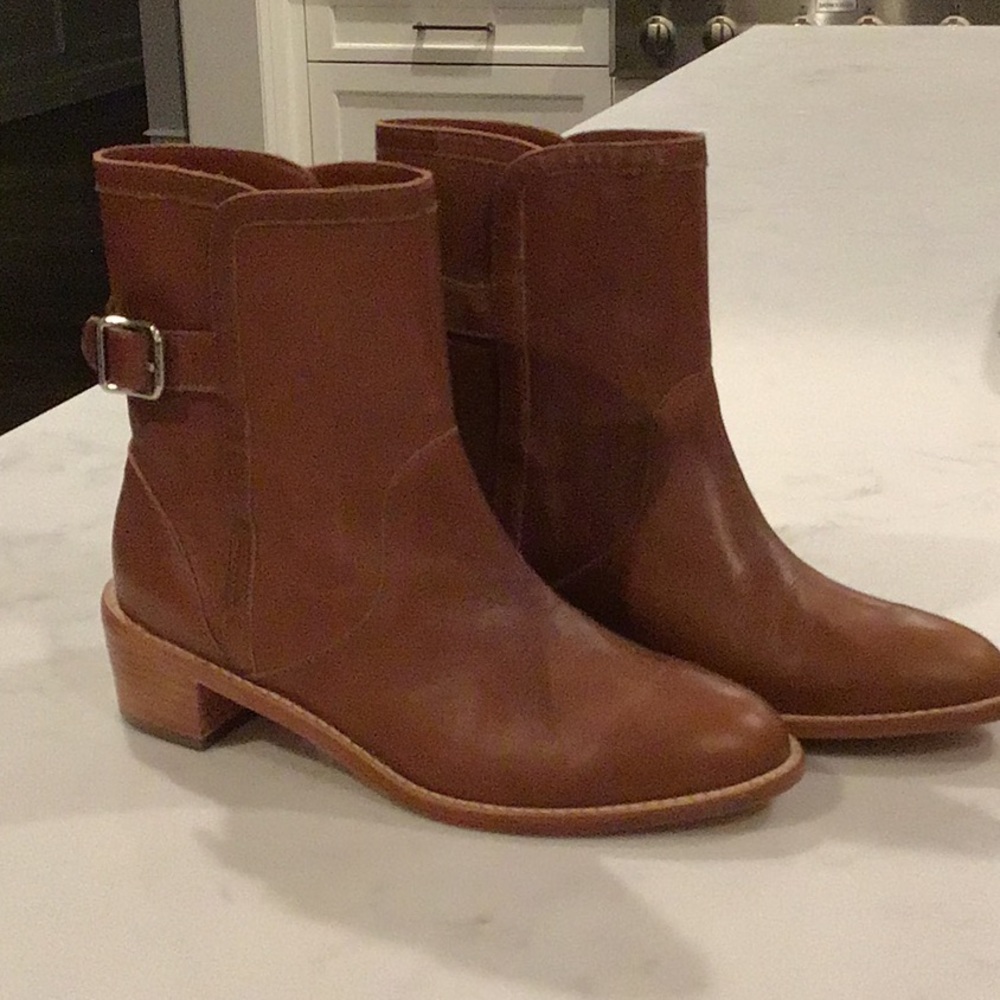 Brown buckle ankle boot